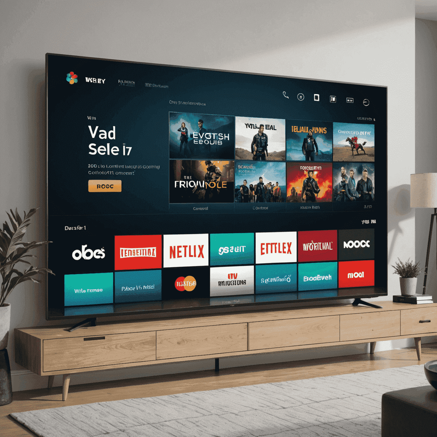 Smart TV displaying a variety of premium channels and on-demand content