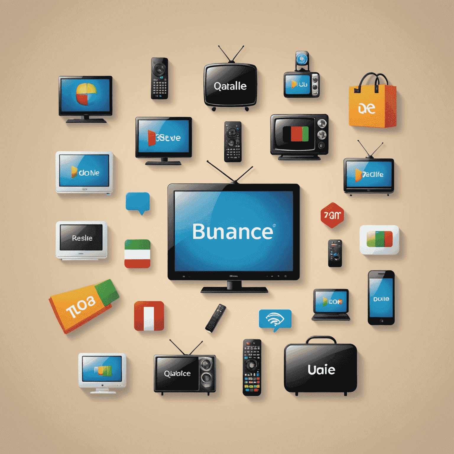 Illustration showing combined icons for mobile, internet, and TV services, representing bundled packages for UAE customers